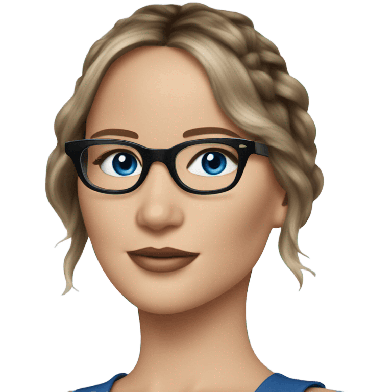 Photo of Brunette Jennifer Lawrence wearing black glasses and blue eyes talking in to a phone  emoji