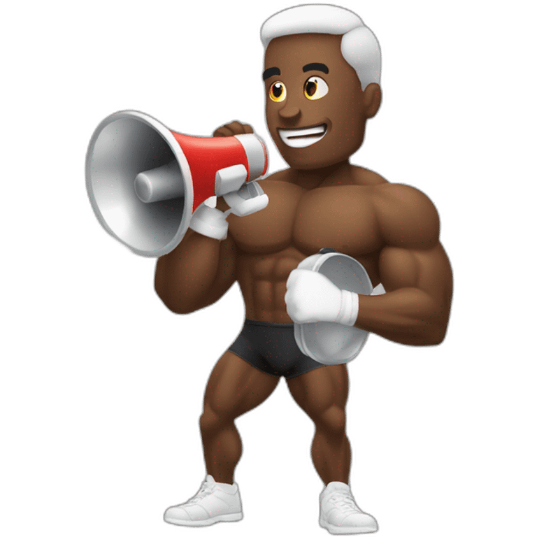 black bodybuilder with megaphone speaking emoji