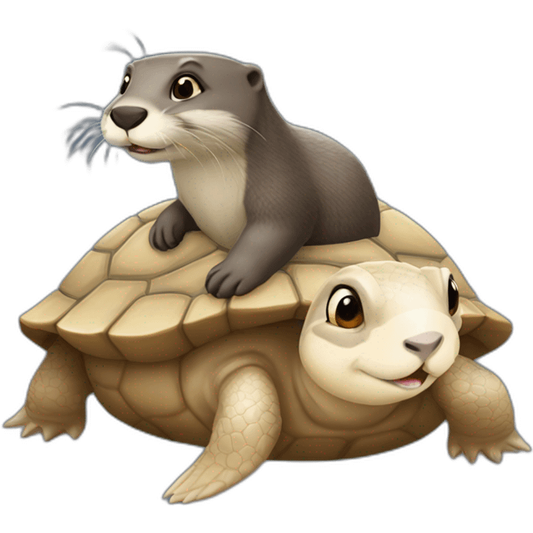 Une loutre sur une tortue avec un lapin emoji