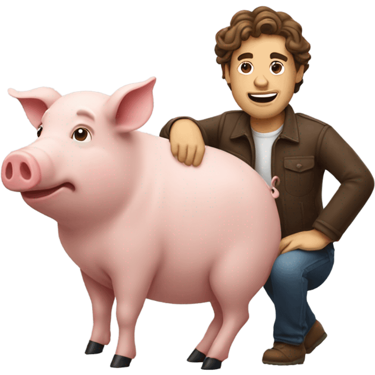 Man with wavy brown hair riding a pig emoji