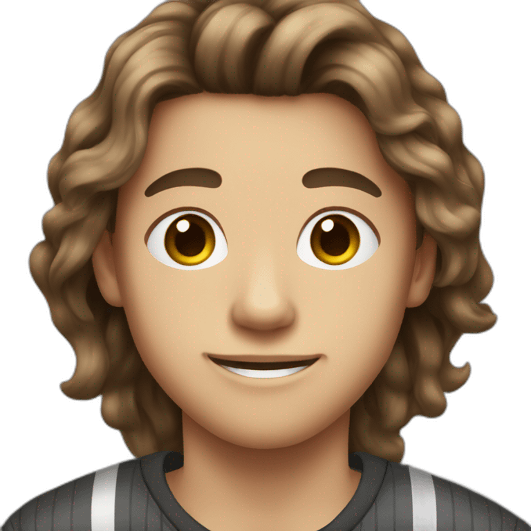 teenager boy brown long wavy hair and dark gray striped sweater emoji