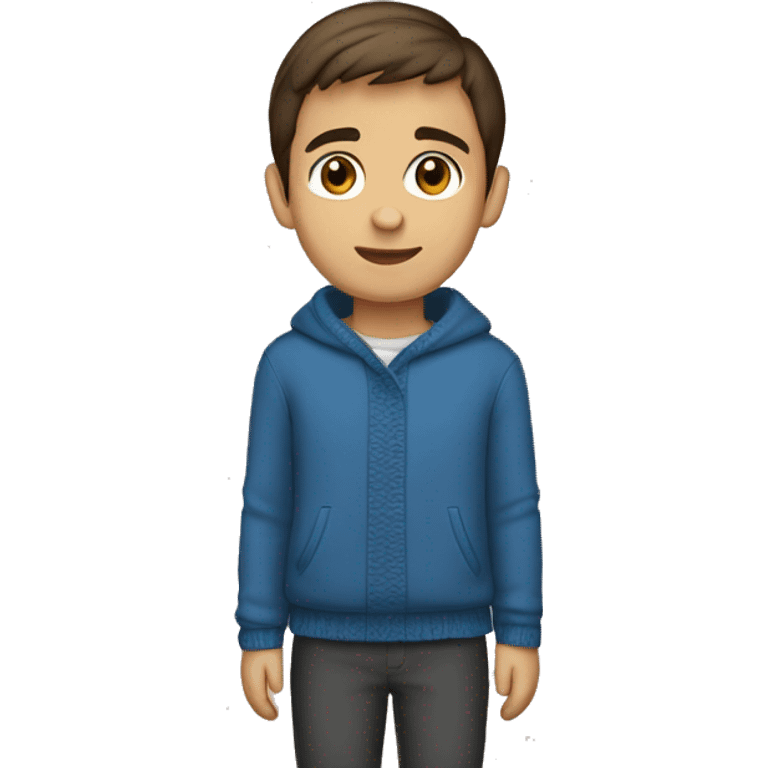 winter, christmas, hispanic, short brown hair, boy, brown eyes, child, full body, blue sweater emoji