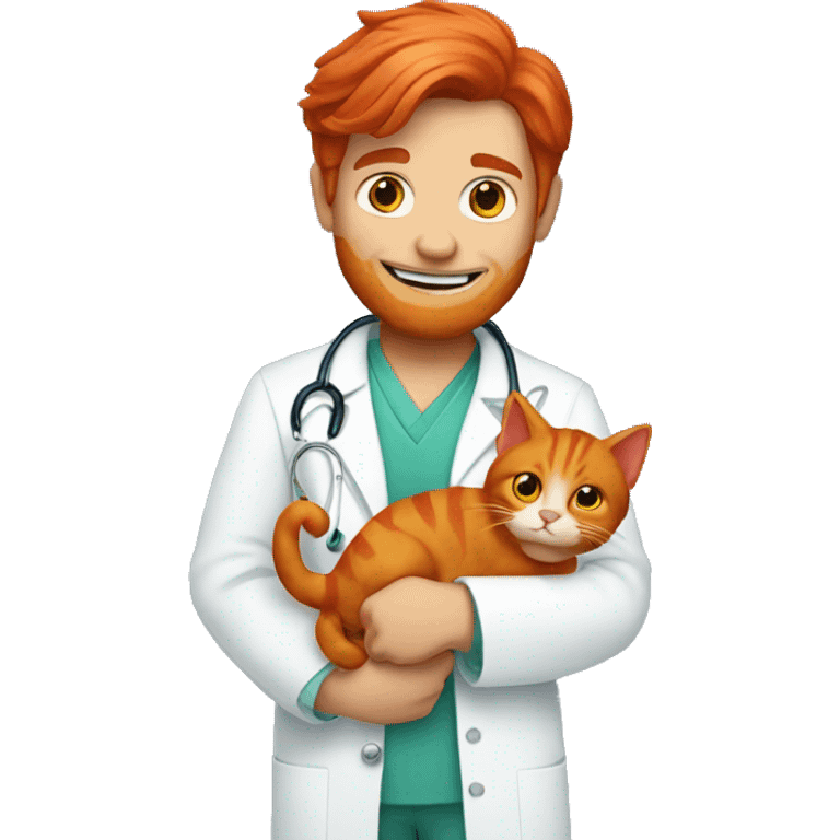 A doctor with red hair holds a red cat in his arms emoji