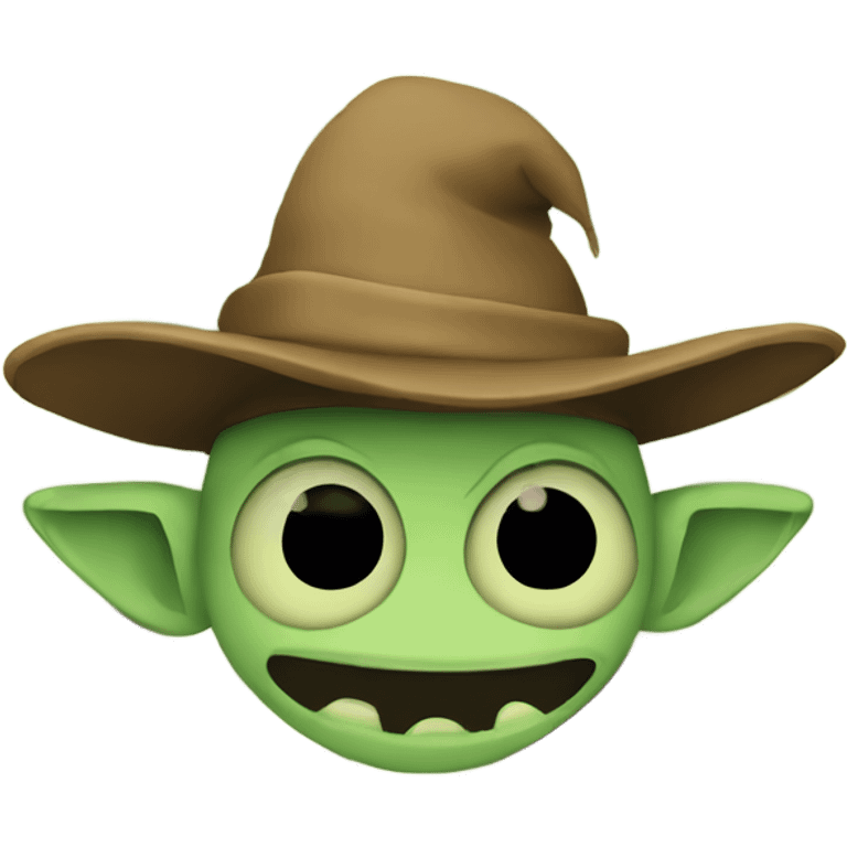 Shy Goblin wearing hat and his eyes are hidden under the hat emoji