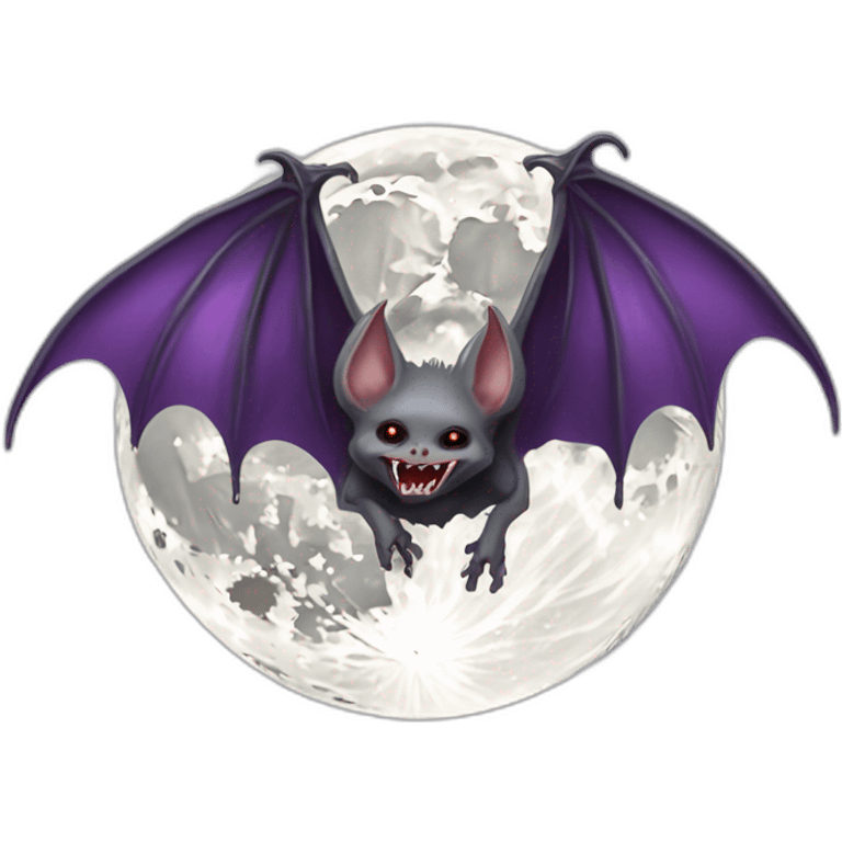 purple dripping vampire bat wings flying  in front of large realistic white and grey full moon emoji