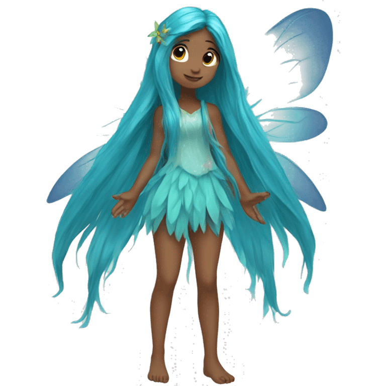 Beautiful, fairy, blue, turqoise, long hair, big wings emoji