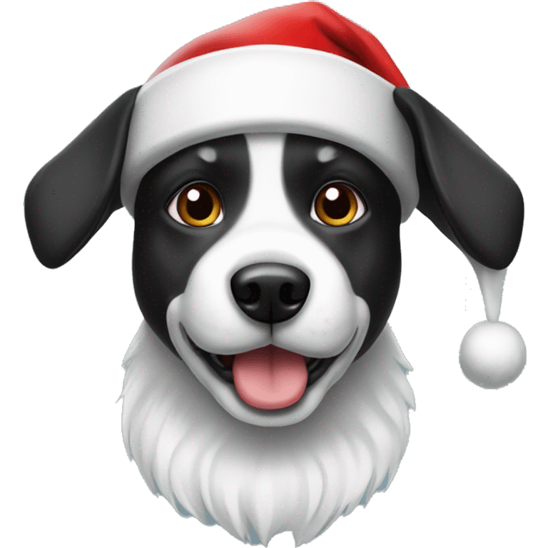 black and white dog wearing a santa hat emoji