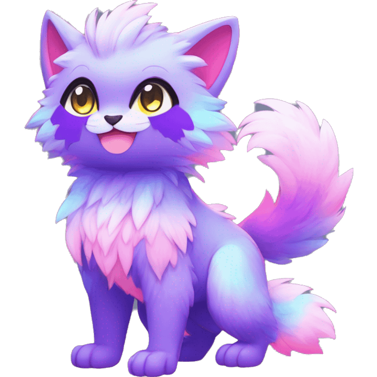 Anthro Fluffy Cool Cute Magical Elemental Shiny Colorful Neon Vibrant Colors Sparkle Kemono-style Chibi Fantasy-Animal-Fakémon-Pokémon-Hybrid Fur Sona Aesthetic Full Body emoji