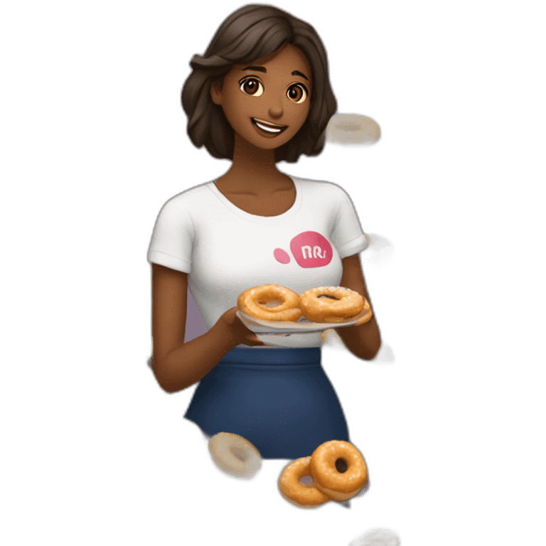 mulher comendo uma rosquinha emoji