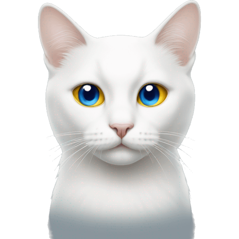 white cat with left eye blue and right eye yellow emoji