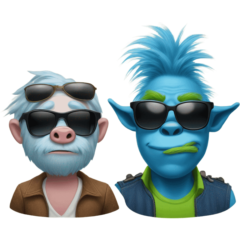 A pig man and a blue grinch with sunglasses emoji