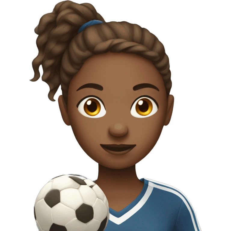 Brown hair girl playing soccer with brown skin emoji