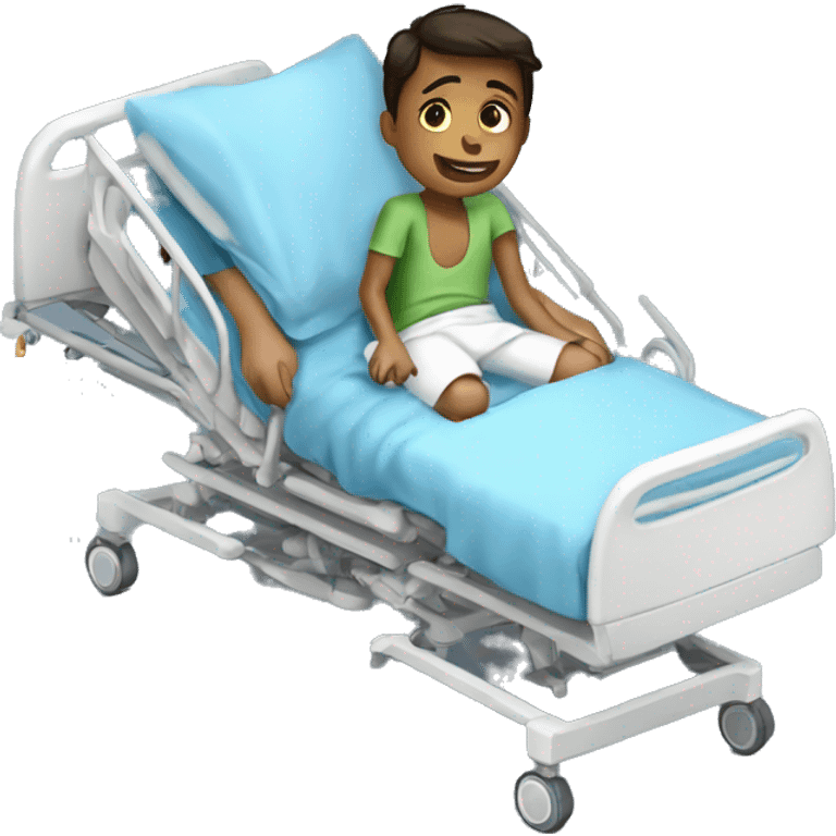 8 year old boy in hospital bed with arm in sling emoji