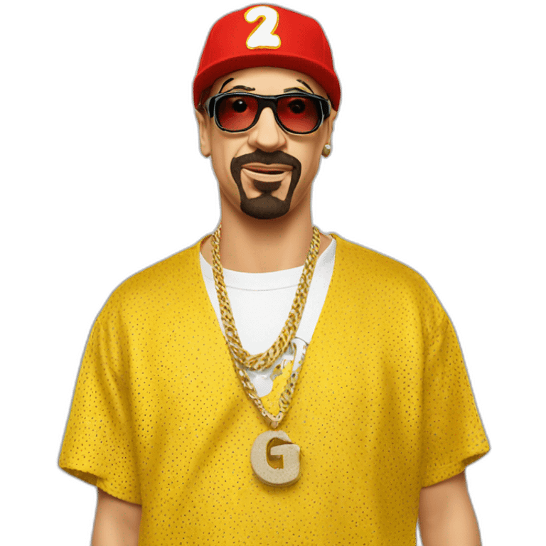 Ali G wearing red emoji