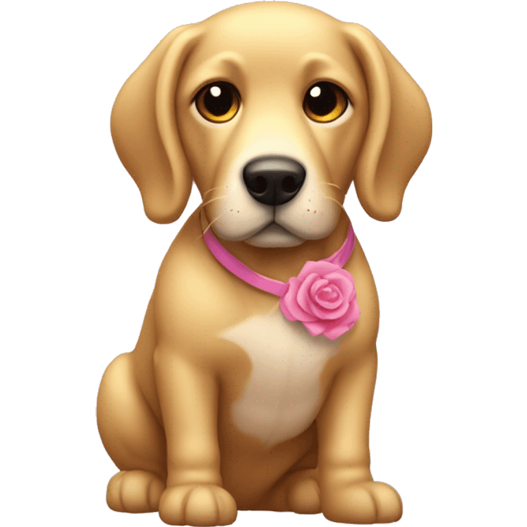 Perro golden retrocede con lacito rosa  emoji