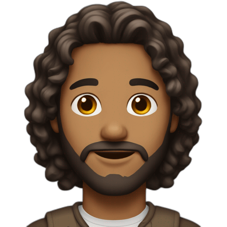 Brown man with dark brown wavy hair medium length and beard emoji