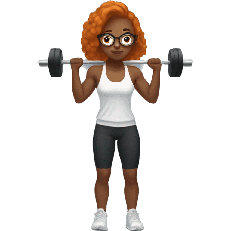 Ginger hair girl with eyeglasses and aesthetic gym outfit lifts weights  emoji