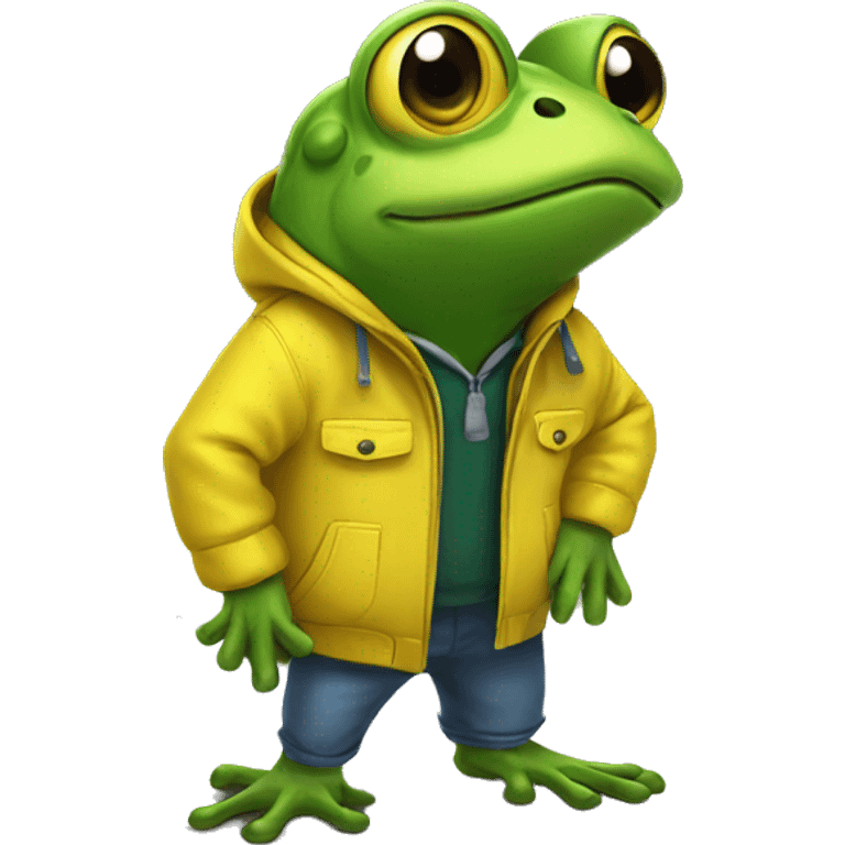 Frog wearing a yellow jacket emoji