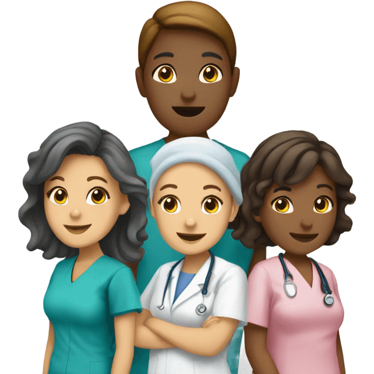 A group of five nurses all ages emoji