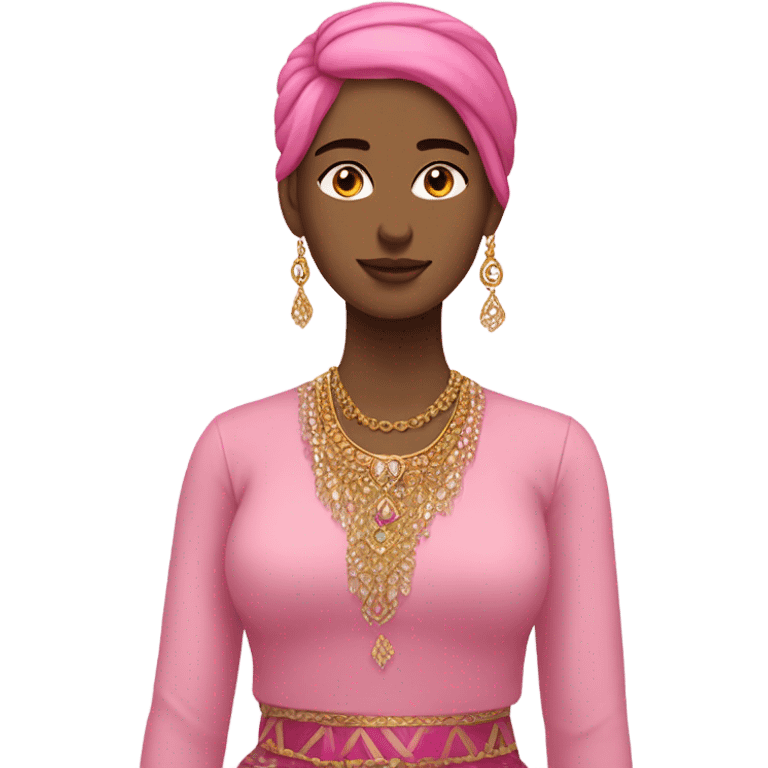 Full body Girl in long pink kurdish and gold accessories on hair and neck emoji