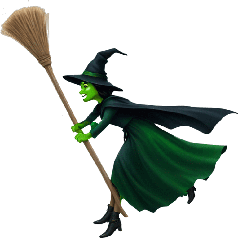 Elphaba flying with broom emoji