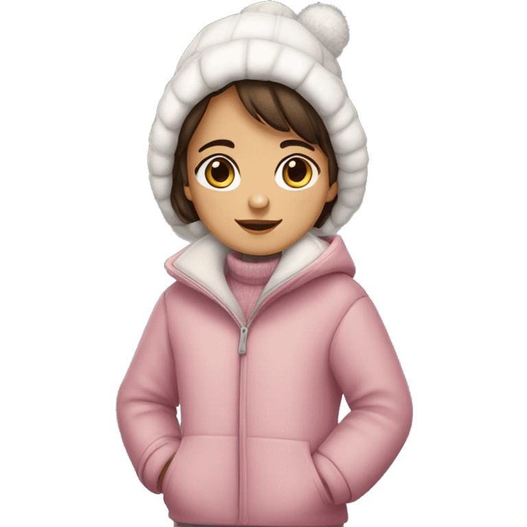 winter, christmas, hispanic, short brown hair, little girl, brown eyes, child, full body, pink sweater coat emoji