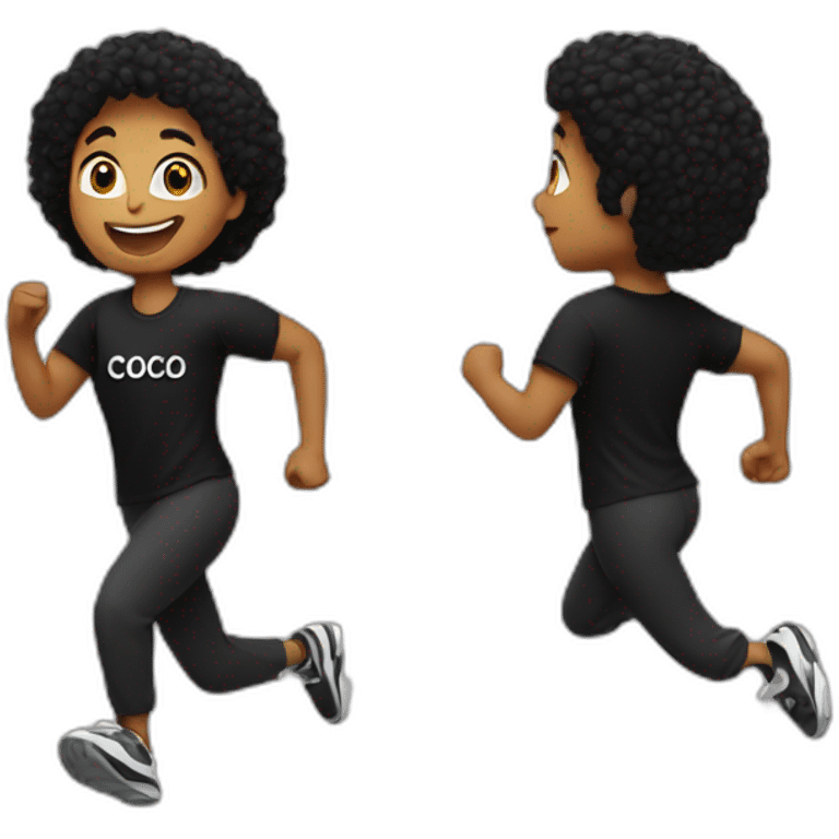 person running with a black tshirt ans the word COCO in white emoji