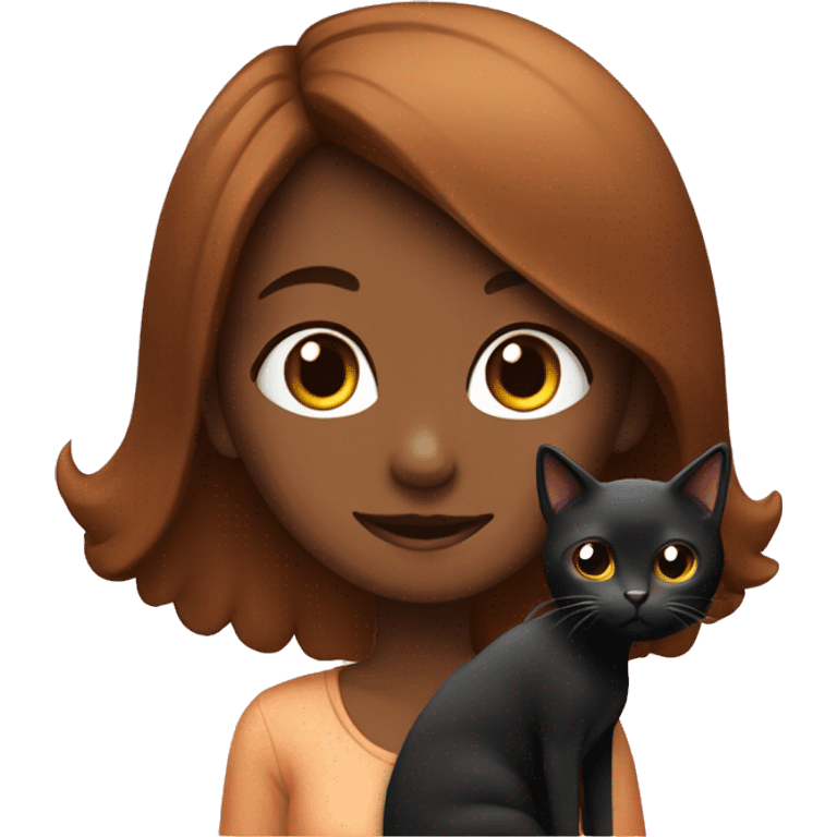 Chestnut girl with black cat emoji