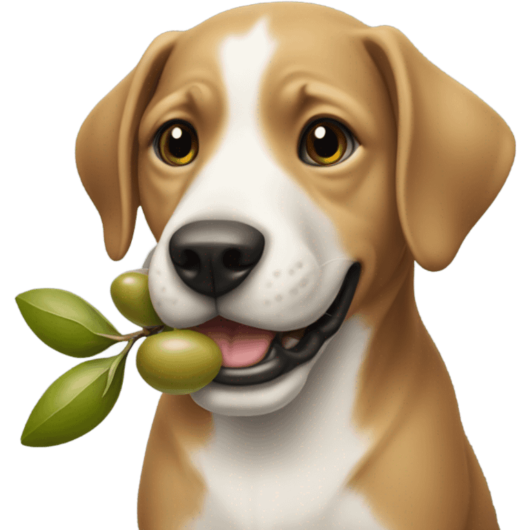 Dog carrying an olive branch  emoji