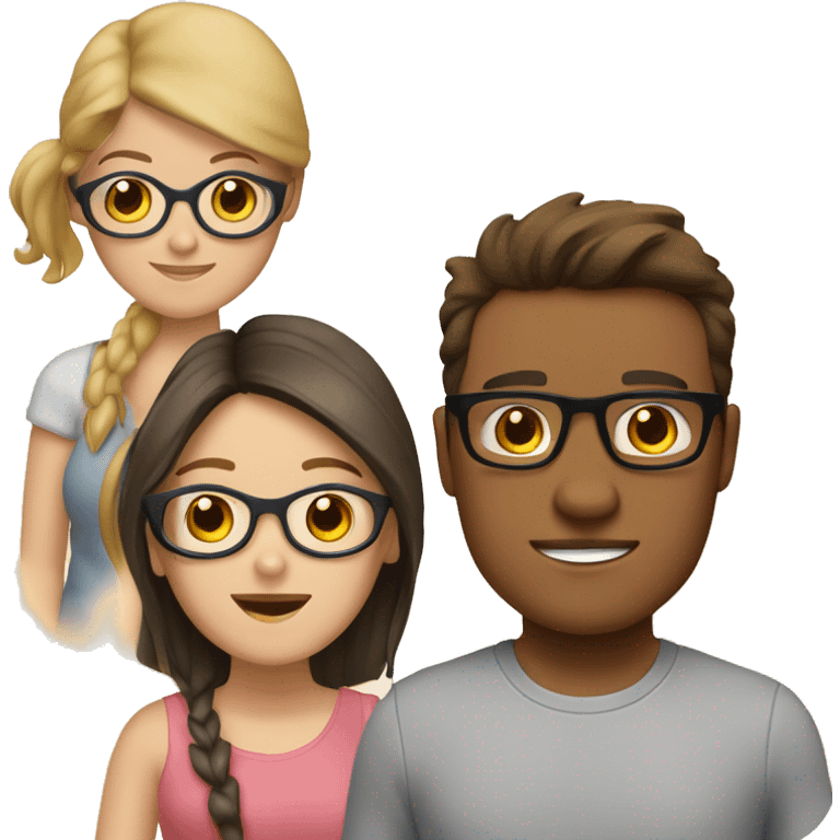 three friends, two girls one man the man is brown and chubby, one girl is blonde and has glasses, the other girl is a brunette emoji