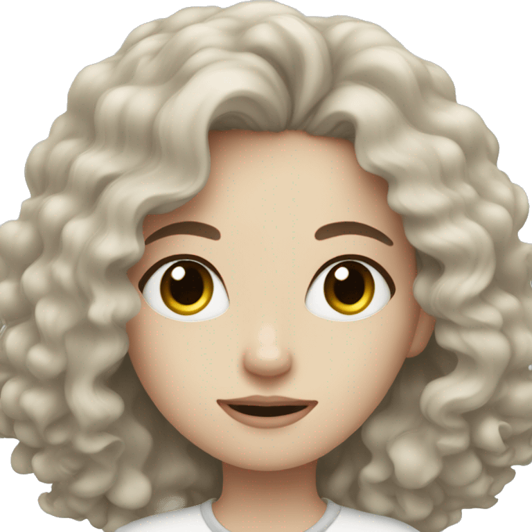 Pale skin girl dark curly hair on bed emoji