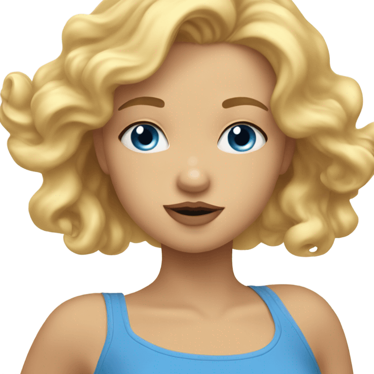 Girl with wavy blonde hair and blue eyes blowing a kiss emoji