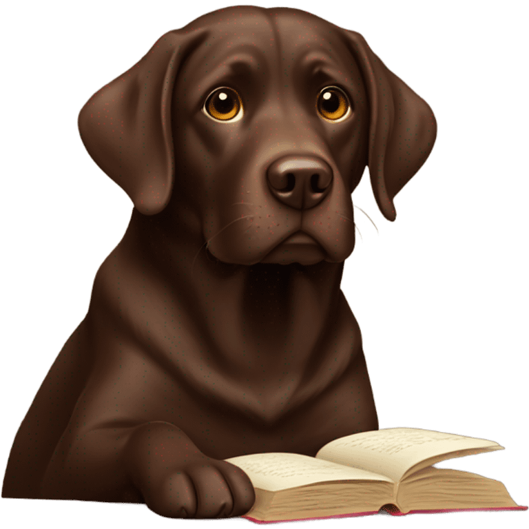 Chocolate lab reading emoji