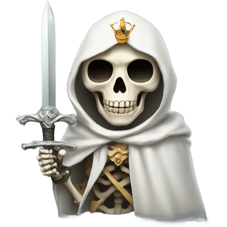 White cloaked skeleton with crown and sword emoji