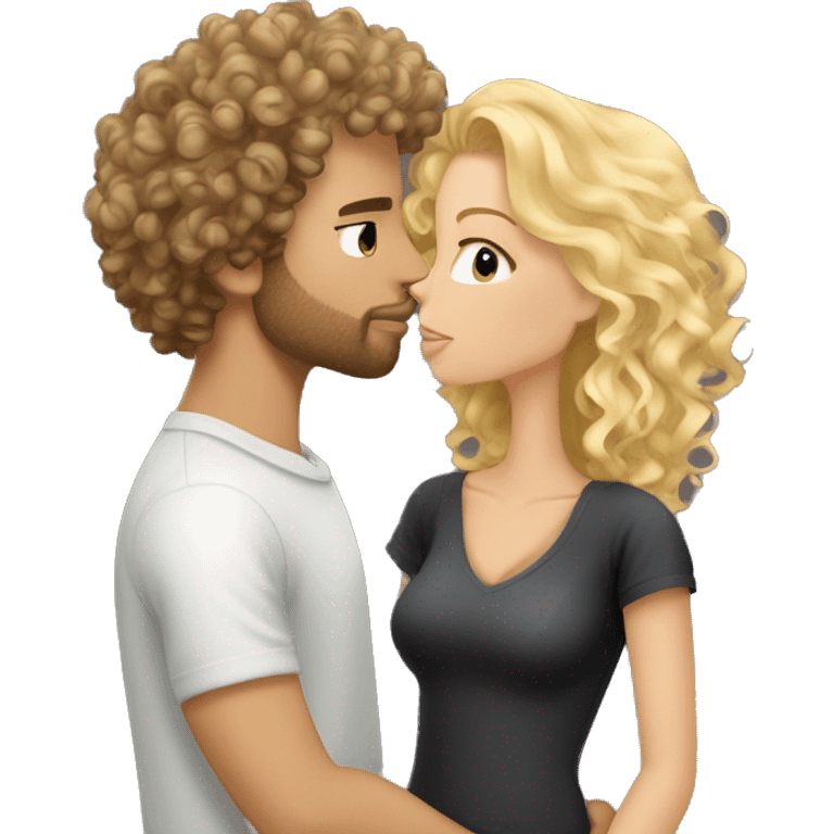 curly wavy hair hunk white man with scruff kissing pretty blonde woman emoji