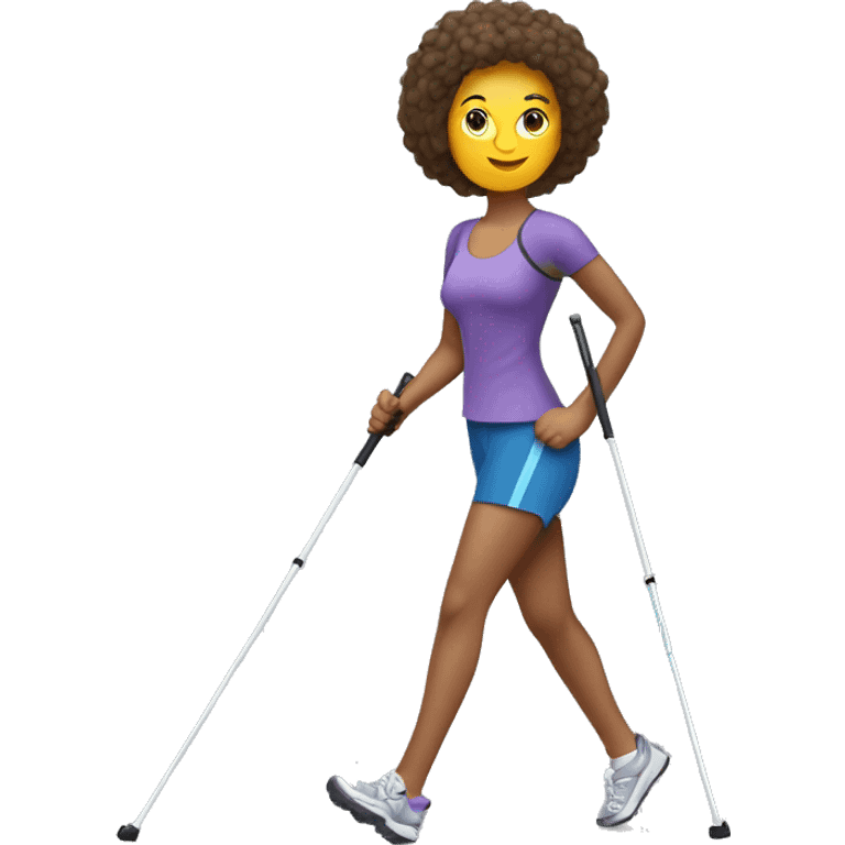 women Nordic Walking with left pole on ground  behind her body and right hand hiding  pole handlebeside her body  emoji