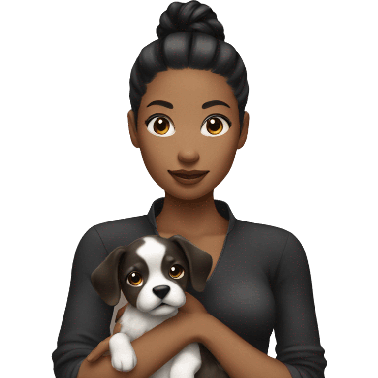 Dark Woman black high ponytail holding a puppy emoji