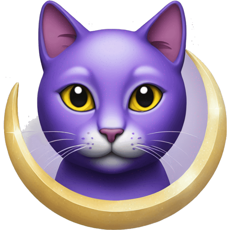 purple cat with moon pendant. emoji