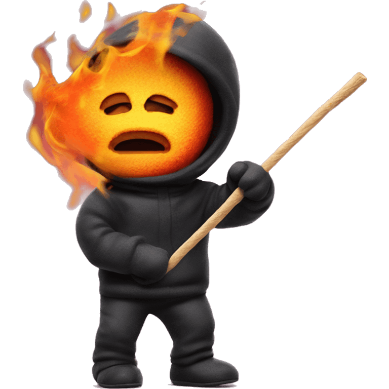 Sour patch kid with a stick on fire in its mouth emoji