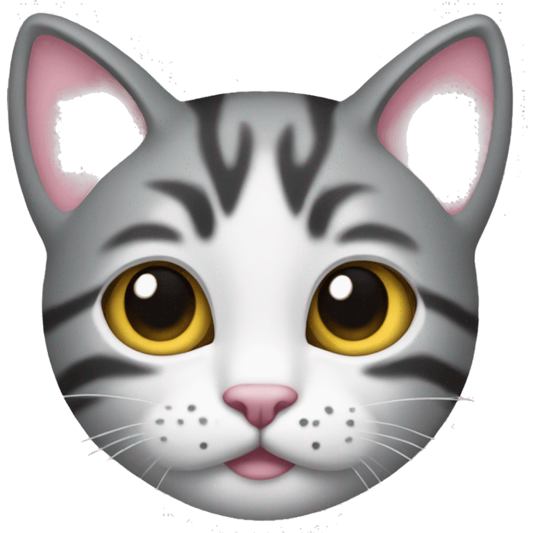 Cat with clear white face, little black spot like mustache under nose, pink ears, and forehead and under ears the fur is blach, yellow eyes  emoji