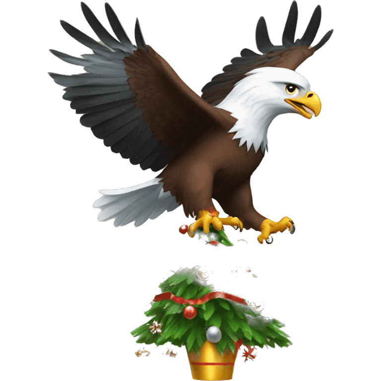 Flying eagle carrying a decorated Christmas tree in its talons emoji