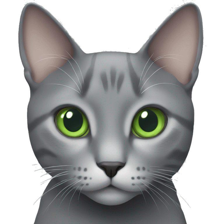 Grey cat with white spot on chest with green eyes emoji