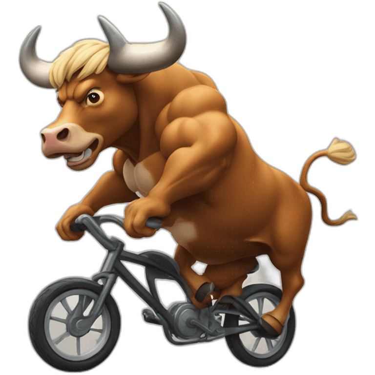 a muscular bull furiously riding on a bicycle emoji