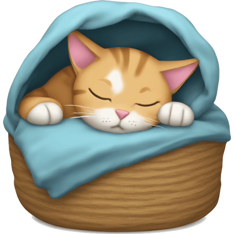 cat sleeping in a cozy bed with a sleep cap emoji