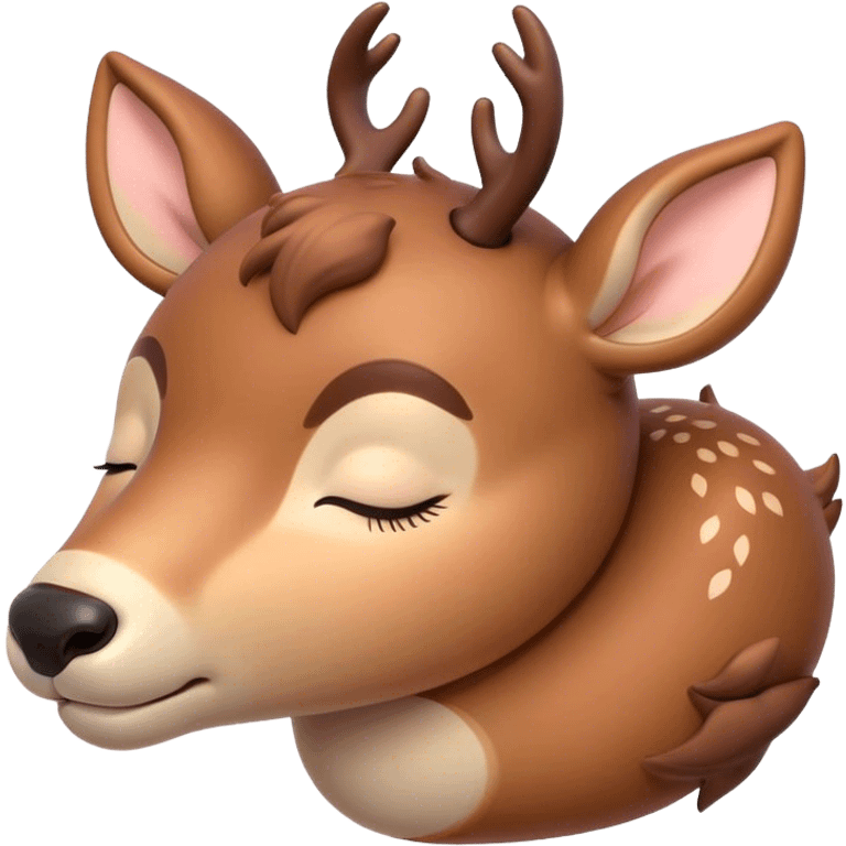 Meme-Worthy Cute Sleeping Deer Portrait Emoji, Head resting peacefully with a contented smile, showcasing a delicate, slender build and a luxuriously soft coat, eyes shut in a serene, restful nap, Simplified yet hilariously adorable features, highly detailed, glowing with a soft, drowsy light, high shine, relaxed and utterly lovable, stylized with an air of playful laziness, bright and heartwarming, soft glowing outline, capturing the essence of a comically sleepy deer, so meme-worthy it feels like it could instantly become the next viral sensation of adorable woodland slumber! emoji