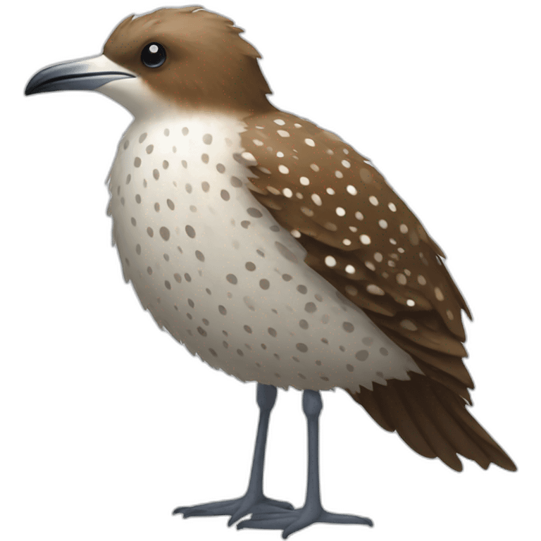 fluffy brown speckled sea bird with white spots and long legs emoji