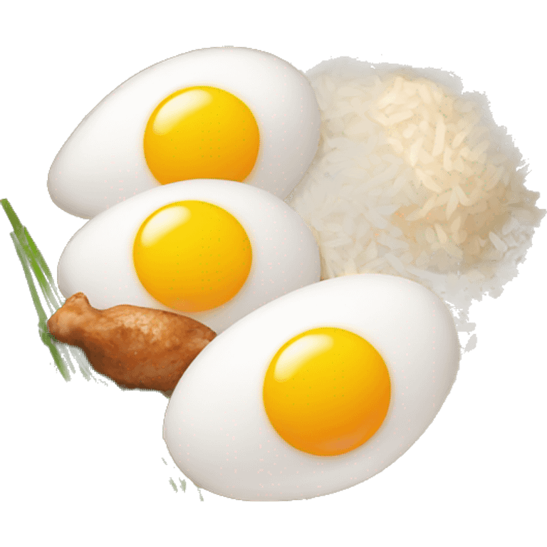 rice bowl with two eggs and two chicken drumstick emoji