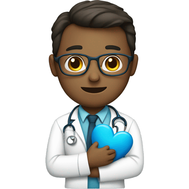 Doctor holding a blue heart  emoji