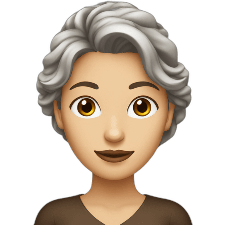 Mujer de pelo ondulado castaño oscuro y blanca de ojos cafés  emoji