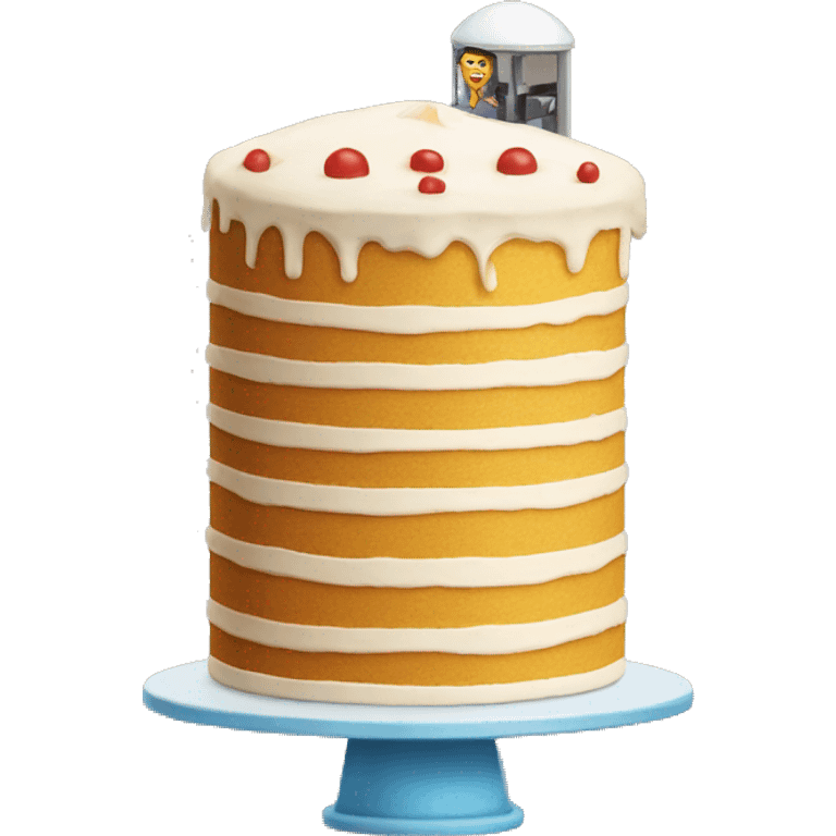 a tall round cake with an elevator emoji